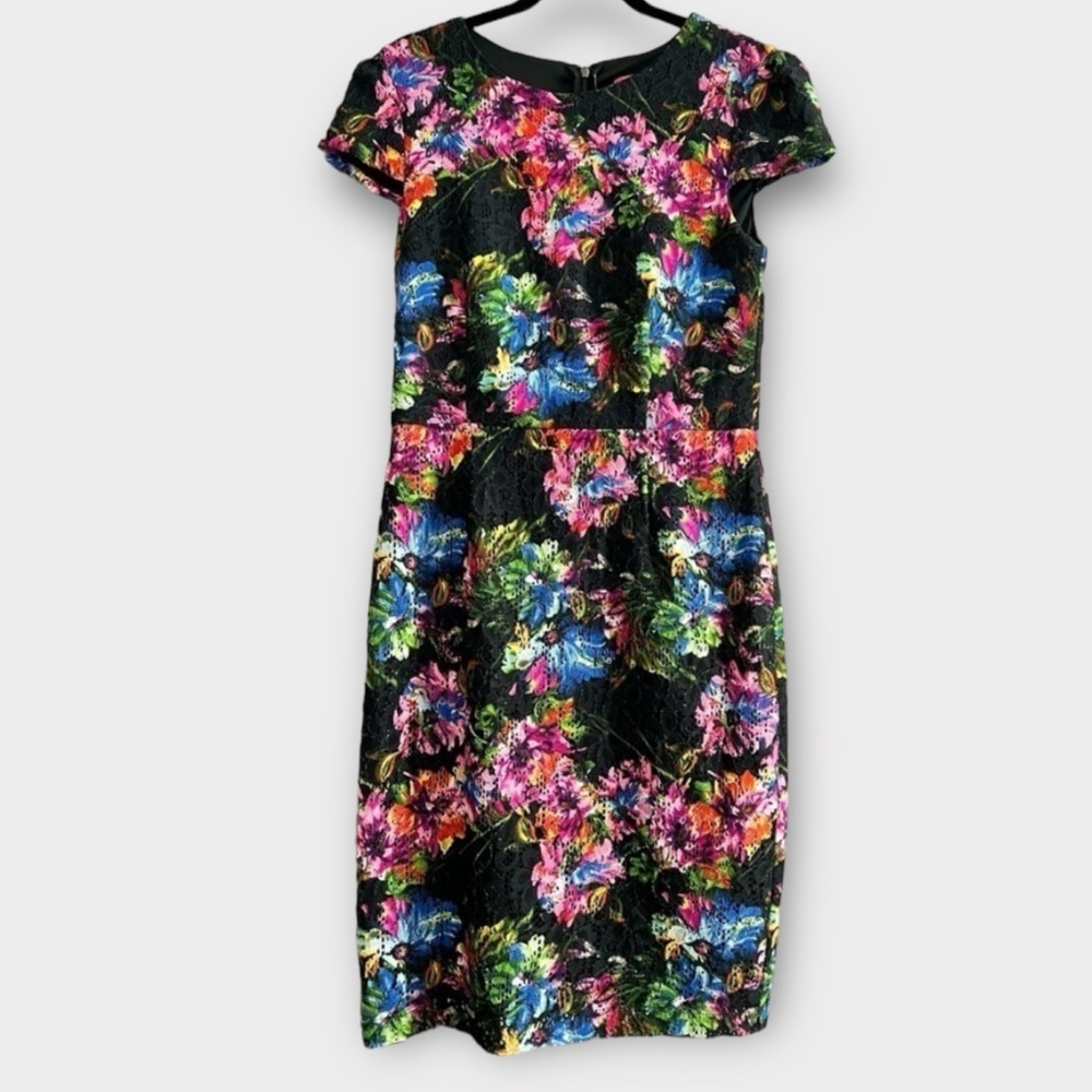 Betsey Johnson Women’s Dress Size 12 Floral Sheath Cap Sleeve Eyelet Feminine